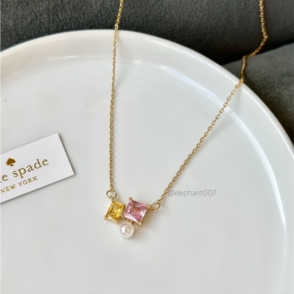 Kate Spade Gold Necklace with Pink and Yellow Gems